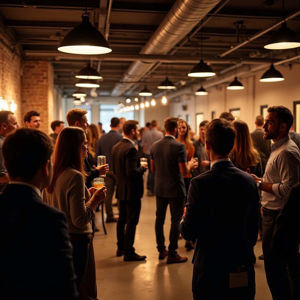 Netzwerkveranstaltung in einem Coworking-Space mit Teilnehmern im Gespräch
